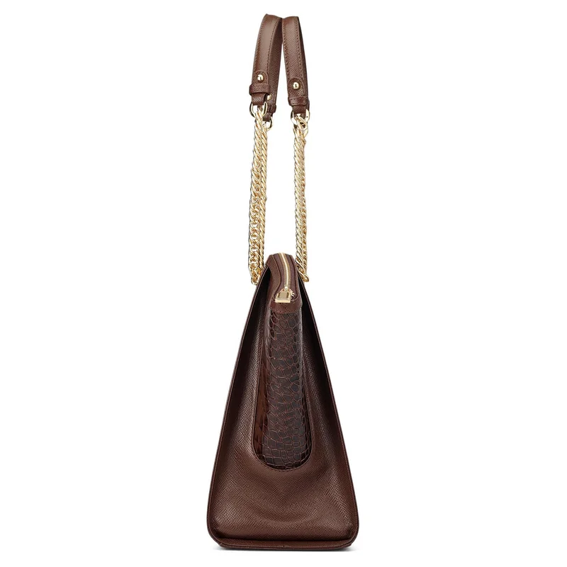 Da Milano Walnut Medium Croco Leather Tote - Walnut for Women | Best Price UAE